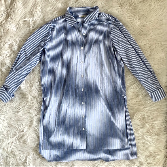 White & Blue Striped Button Down High Low Shirt - Picture 2 of 4